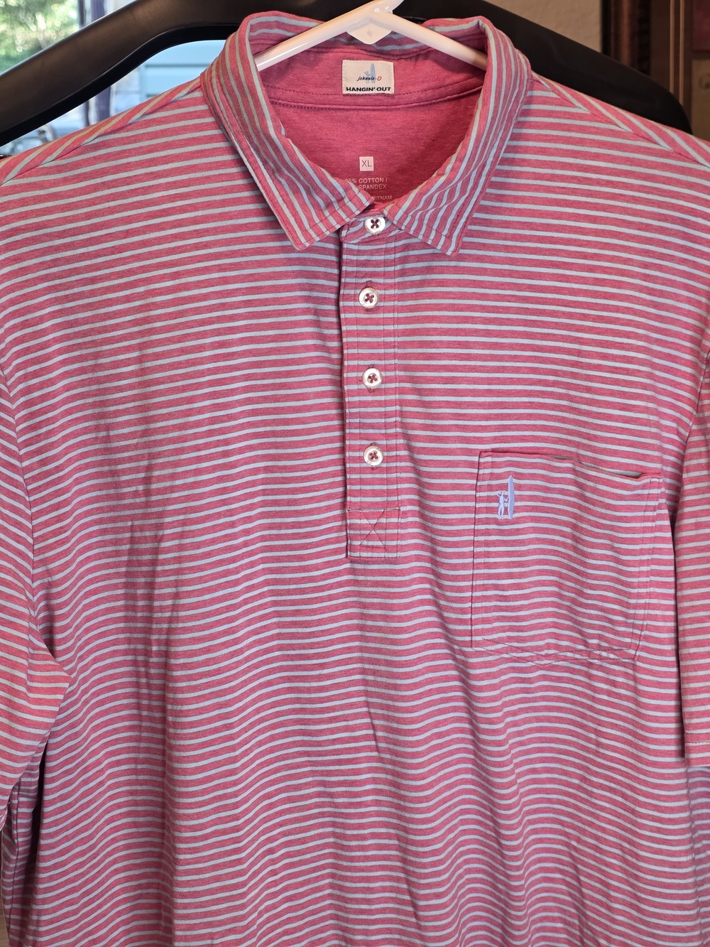Johnnie-O Men's Pink &Blue Dante Striped Golf Performance Polo XL